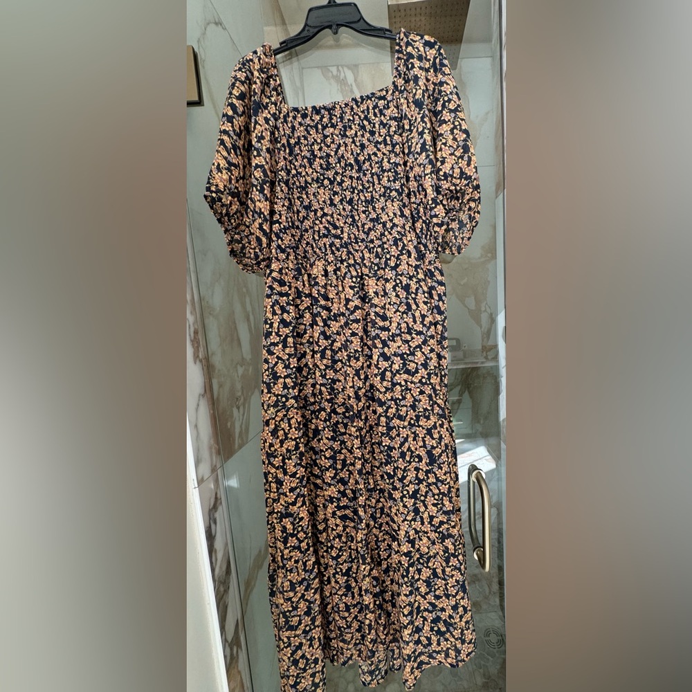 Baltic Born navy floral flowy midi dress with Pockets